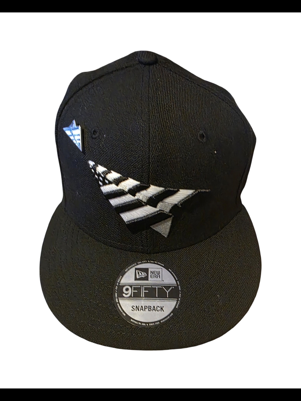 New Era Black 9FIFTY Snapback Hat with White Paper Plane Patch